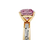Solitaire Engagement Ring Setting for Fancy Pink Cushion Cut Center with Channel Baguette Band and Prong Head in Yellow Gold