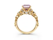 Solitaire Engagement Ring Setting for Fancy Pink Asscher Cut Center with Filigree Band and Prong Head in Yellow Gold