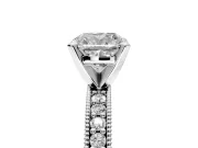 Milgrain Pave Engagement Ring Setting for Cushion Cut Center with Accent Band and Prong Head in Sterling Silver