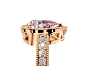 Milgrain Halo Engagement Ring Setting for Fancy Pink Pear-Shaped Center with Wide Pave Band and Prong Head in Rose Gold