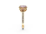 Halo Engagement Ring Setting for Fancy Pink Princess Cut Center with Openwork Halo, Pave Band and Prong Head in Yellow Gold