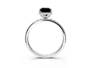 Hidden Halo Engagement Ring Setting for Fancy Black Radiant Cut Center with Pave Band and Prong Head in White Gold