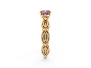 Solitaire Engagement Ring Setting for Fancy Pink Cushion Cut Center with Marquise Panel Band and Prong Head in Yellow Gold