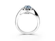 Bezel-Framed Halo Engagement Ring Setting for Fancy Blue Oval Center with Pave Band and Prong Head in Platinum