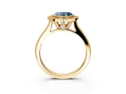 Halo Engagement Ring Setting for Fancy Blue Heart-Shaped Center with Milgrain Pave Band and Bezel Head in Yellow Gold
