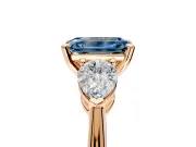 3 Stone Engagement Ring Setting for Fancy Blue Emerald Cut Center with Large Pear-Shaped Accents and Prong Head in Rose Gold