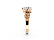 Leaf Engagement Ring Setting for Pear-Shaped Center with Milgrain Accent Band and Prong Head in Rose Gold