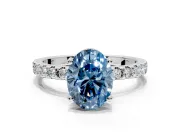 Solitaire Engagement Ring Setting for Fancy Blue Oval Center with Band of Accents and Prong Head in Sterling Silver