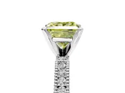Solitaire Engagement Ring Setting for Fancy Yellow Princess Cut Center with Milgrain-Edged Pave Band and Prong Head in White Gold