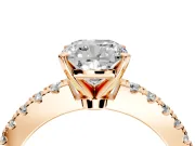 Solitaire Engagement Ring Setting for Cushion Cut Center with Single Row Accent Band and Prong Head in Rose Gold