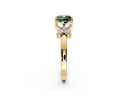 Floral Engagement Ring Setting for Fancy Green Cushion Cut Center with Marquise Cluster Shoulders and Prong Head in Yellow Gold