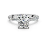 Solitaire Engagement Ring Setting for Radiant Cut Center with Round Cut Pave Band and Prong Head in Platinum
