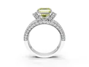 Pave Engagement Ring Setting for Fancy Yellow Asscher Cut Center with Curved Accent Rows, Openwork and Prong Head in Sterling Silver