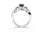 3 Stone Engagement Ring Setting for Fancy Green Emerald Cut Center with Pave Split Shank and Prong Head in Platinum