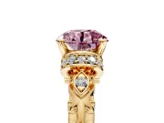 Solitaire Engagement Ring Setting for Fancy Pink Round Cut Center with Filigree Band and Prong Head in Yellow Gold