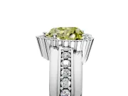 Halo Engagement Ring Setting for Fancy Yellow Heart-Shaped Center with Wide Band, Inlaid Accent Row and Prong Head in Platinum