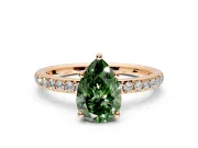 Solitaire Engagement Ring Setting for Fancy Green Pear-Shaped Center with Fine Pave Band and Prong Head in Rose Gold