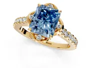 Floral Engagement Ring Setting for Fancy Blue Radiant Cut Center with Pave Band and Floral Prong Head in Yellow Gold