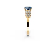 Cluster Engagement Ring Setting for Fancy Blue Round Cut Center with 2-Row Shoulder Clusters and Prong Head in Yellow Gold