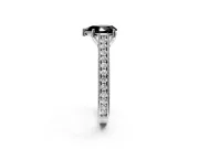 Solitaire Engagement Ring Setting for Fancy Black Pear-Shaped Center with Engraved Pave Band and Prong Head in Sterling Silver