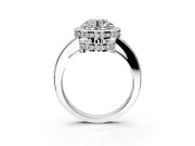 Halo Engagement Ring Setting for Round Cut Center with Metal-Rimmed Halo, Pave Band and Prong Head in White Gold