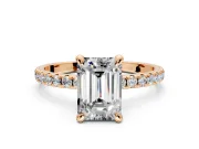 Solitaire Engagement Ring Setting for Emerald Cut Center with Fine Pave Narrow Band and Prong Head in Rose Gold