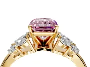 Leaf Cluster Engagement Ring Setting for Fancy Pink Radiant Cut Center with Marquise Accents and Prong Head in Yellow Gold