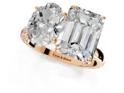 Oval and Emerald Cut Lab-Grown Diamond Toi et Moi Engagement Ring with Prong-Set Stones in Rose Gold