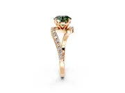Solitaire Engagement Ring Setting for Fancy Green Round Cut Center with Pave Bypass Swirl Band and Prong Head in Rose Gold