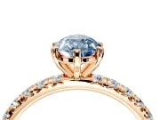 Solitaire Engagement Ring Setting for Fancy Blue Pear-Shaped Center with Shared-Prong Accents and Prong Head in Rose Gold