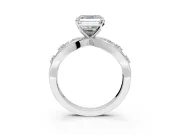 Solitaire Engagement Ring Setting for Asscher Cut Center with Criss-Cross Accent Band and Prong Head in Sterling Silver