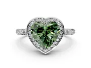 Halo Engagement Ring Setting for Fancy Green Heart-Shaped Center with Metal-Rimmed Halo, Pave Band and Prong Head in Platinum