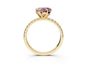 Solitaire Engagement Ring Setting for Fancy Pink Heart-Shaped Center with Fine Pave Narrow Band and Prong Head in Yellow Gold