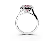 Single Halo Engagement Ring Setting for Fancy Pink Radiant Cut Center with Corner Claws, Plain Band and Prong Head in Platinum