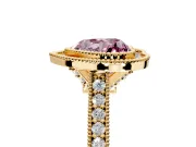 Halo Engagement Ring Setting for Fancy Pink Heart-Shaped Center with Milgrain Pave Band and Bezel Head in Yellow Gold