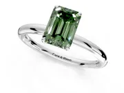 Low-Set Solitaire Engagement Ring Setting for Fancy Green Emerald Cut Center with Thin Plain Band and Prong Head in White Gold