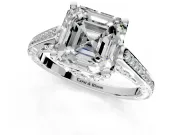 Cathedral Engagement Ring Setting for Asscher Cut Center with Antique-Style Pave Band and Prong Head in Sterling Silver