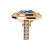 Halo Engagement Ring Setting for Fancy Blue Asscher Cut Center with Milgrain Frame, Pave Band and Prong Head in Rose Gold