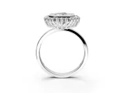 Halo Engagement Ring Setting for Radiant Cut Center with Milgrain Bezel Rim, Plain Band and Prong Head in Sterling Silver