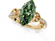 Leaf Motif Engagement Ring Setting for Fancy Green Marquise Center with Pave Band and Prong Head in Yellow Gold