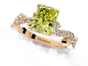 Solitaire Engagement Ring Setting for Fancy Yellow Radiant Cut Center with Bar-Station Pave Twist and Prong Head in Rose Gold
