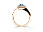 Halo Engagement Ring Setting for Fancy Blue Emerald Cut Center with Plain Tapered Band and Prong Head in Rose Gold