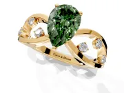 Solitaire Engagement Ring Setting for Fancy Green Pear-Shaped Center with Criss-Cross Accent Band and Prong Head in Yellow Gold