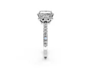 Halo Engagement Ring Setting for Princess Cut Center with Openwork Halo, Pave Band and Prong Head in Platinum