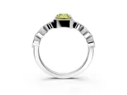 Vintage Station Engagement Ring Setting for Fancy Yellow Emerald Cut Center with Accents and Prong Head in White Gold