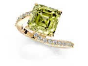 Solitaire Engagement Ring Setting for Fancy Yellow Asscher Cut Center with Pave Bypass Swirl Band and Prong Head in Yellow Gold