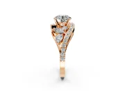 Halo Engagement Ring Setting for Round Cut Center with Marquise and Pave Bypass Band and Prong Head in Rose Gold