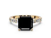 Baguette Engagement Ring Setting for Fancy Black Asscher Cut Center with Alternating Bar-Set Band and Prong Head in Yellow Gold