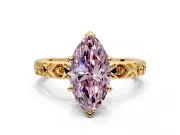 Solitaire Engagement Ring Setting for Fancy Pink Marquise Center with XO Engraved Band and Prong Head in Yellow Gold