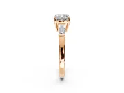 3 Stone Engagement Ring Setting for Cushion Cut Center with Baguette Accents and Prong Head in Rose Gold